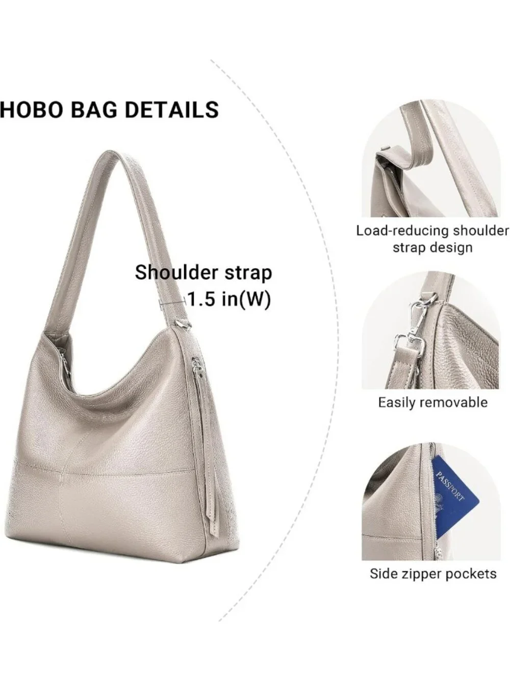 Stylish Genuine Leather Hobo Bag for Women | Versatile Crossbody & Tote with 2